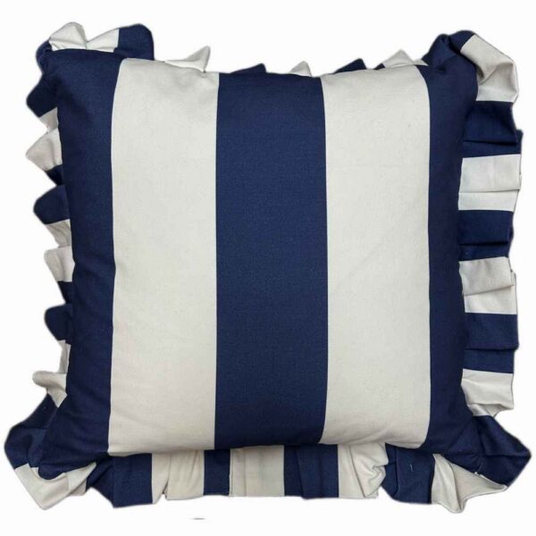 Navy Broad Stripe Frill Scatter Cushion