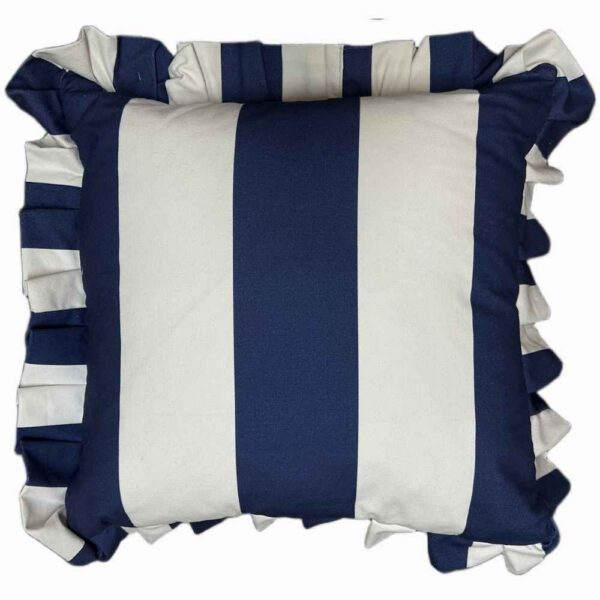 Navy Broad Stripe Frill Scatter Cushion - Image 2